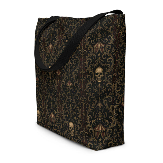 Skull Carnival artwork on unisex tote bag, front view
