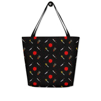 Classic Horror Weapons artwork on unisex tote bag, front view