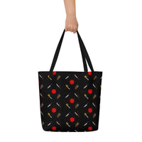 Classic Horror Weapons artwork on unisex tote bag, front view