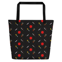 Classic Horror Weapons artwork on unisex tote bag, front view