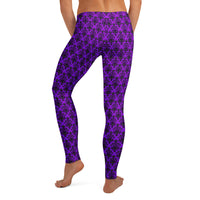 Purple Haunted Mansion pattern on women's leggings, back view