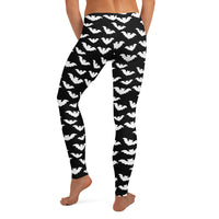 Flying Vampire Bats pattern on women's leggings, back view