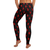 Black Krampus pattern on women's leggings, back view