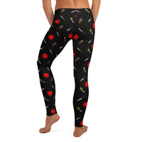 Classic Horror Weapons pattern on women's leggings, back view