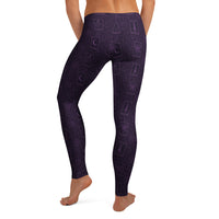 Purple Tarot Cards pattern on women's leggings, back view