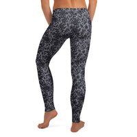 Black Rose Lace pattern on women's leggings, back view