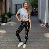 Demonology Occult Symbols pattern on women's leggings, front view