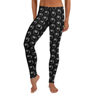 8 Ball Billiards pattern on women's leggings, front view