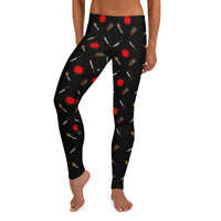 Classic Horror Weapons pattern on women's leggings, front view