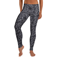 Black Rose Lace pattern on women's leggings, front view