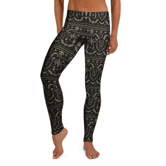 Krampus Christmas Pattern pattern on women's leggings, front view