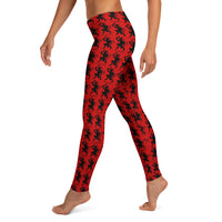 Red Krampus pattern on women's leggings, left-side view