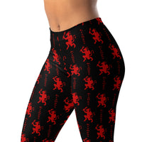 Black Krampus pattern on women's leggings, left-front view