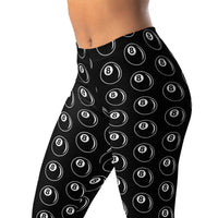 8 Ball Billiards pattern on women's leggings, left-front view