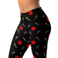 Classic Horror Weapons pattern on women's leggings, left-front view