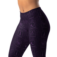 Purple Tarot Cards pattern on women's leggings, left-front view