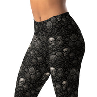 Skulls & Roses pattern on women's leggings, left-front view