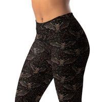 Vampire Bat Skeletons pattern on women's leggings, left-front view