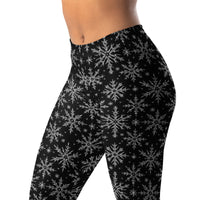 Gothic Snowflakes pattern on women's leggings, left-front view