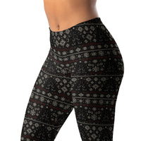 Gothic Christmas Tree pattern on women's leggings, left-front view