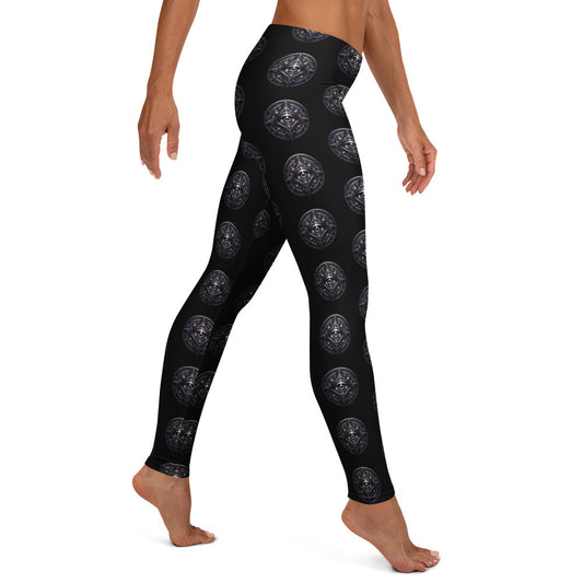 All-Seeing Eye Medallions pattern on women's leggings, right-side view