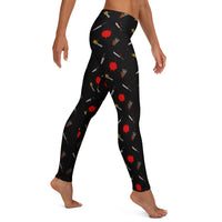 Classic Horror Weapons pattern on women's leggings, right-side view