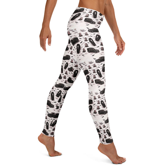 Hearse & Coffin pattern on women's leggings, right-side view