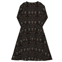 Skulls & Bats Christmas Pattern pattern on women's long-sleeve midi dress, back view