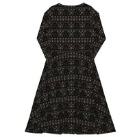 Gothic Christmas Tree pattern on women's long-sleeve midi dress, back view