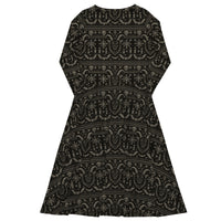 Krampus Christmas Pattern pattern on women's long-sleeve midi dress, back view