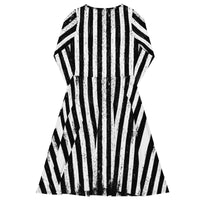 Distressed Vertical Stripes pattern on women's long-sleeve midi dress, back view