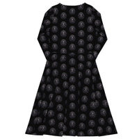 All-Seeing Eye Medallions pattern on women's long-sleeve midi dress, back view
