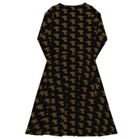 Eye of Ra pattern on women's long-sleeve midi dress, back view