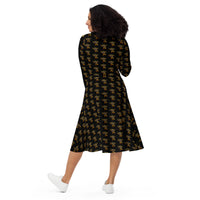 Eye of Ra pattern on women's long-sleeve midi dress, back view