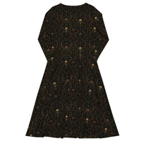 Skull Carnival pattern on women's long-sleeve midi dress, back view