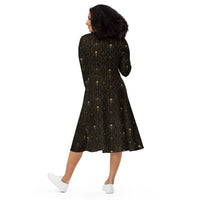 Skull Carnival pattern on women's long-sleeve midi dress, back view