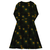 Tree of Life pattern on women's long-sleeve midi dress, back view
