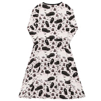 Hearse & Coffin pattern on women's long-sleeve midi dress, back view