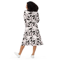 Hearse & Coffin pattern on women's long-sleeve midi dress, back view