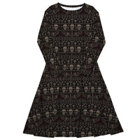 Skulls & Bats Christmas Pattern pattern on women's long-sleeve midi dress, front view