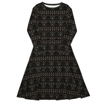 Gothic Christmas Tree pattern on women's long-sleeve midi dress, front view