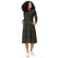 Krampus Christmas Pattern pattern on women's long-sleeve midi dress, front view