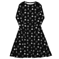 Viking Runes & Norse Symbols pattern on women's long-sleeve midi dress, front view