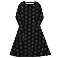 All-Seeing Eye Medallions pattern on women's long-sleeve midi dress, front view