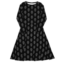 Egyptian Ankh pattern on women's long-sleeve midi dress, front view