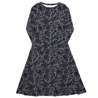 Black Rose Lace pattern on women's long-sleeve midi dress, front view
