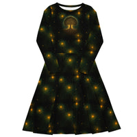 Tree of Life pattern on women's long-sleeve midi dress, front view