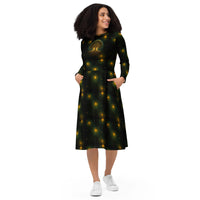 Tree of Life pattern on women's long-sleeve midi dress, front view