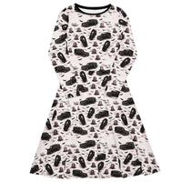Hearse & Coffin pattern on women's long-sleeve midi dress, front view