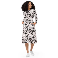Hearse & Coffin pattern on women's long-sleeve midi dress, front view